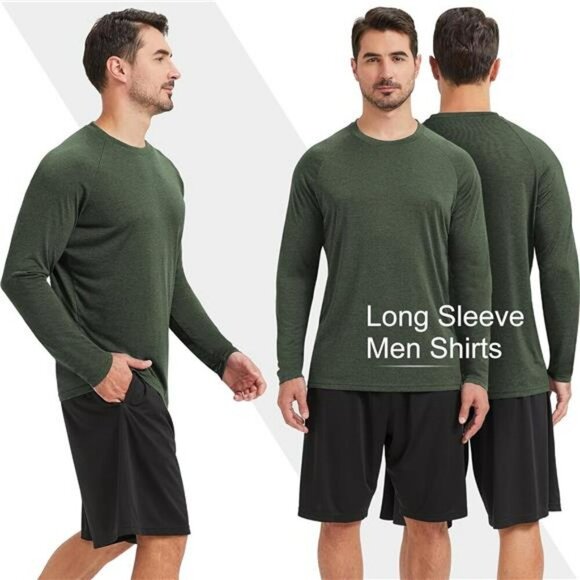 Mens Long Sleeve Workout Shirts Quick Dry Moisture Wicking UPF 50+ Tees - Picture 3 of 7